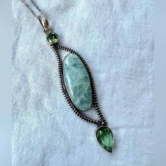 925 Prophet Stone Aquamarine Pendant Necklace - Picture 3 of 8